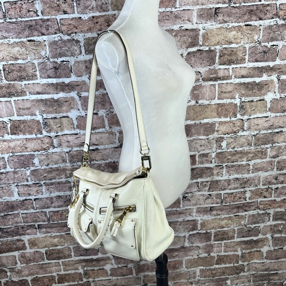 Aimee Kestenberg Satchel Crossbody Bag Ivory Leather Gold Hardware Pocketbook - Picture 16 of 16
